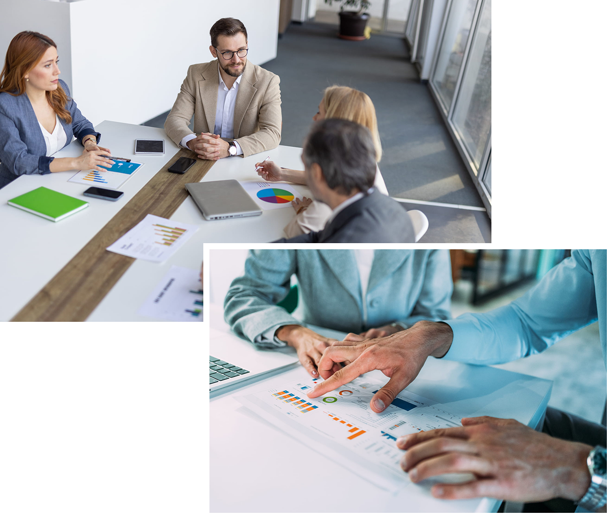 Professionals analyzing data at table